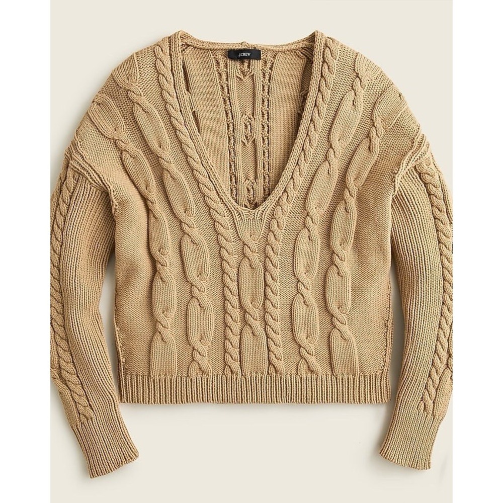 J Crew Cable Knit V Neck Sweater Tan Small Sold Out On Site! NWT‎